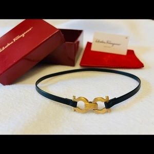 Authentic Salvatore Ferragamo Black Leather Choker Necklace
